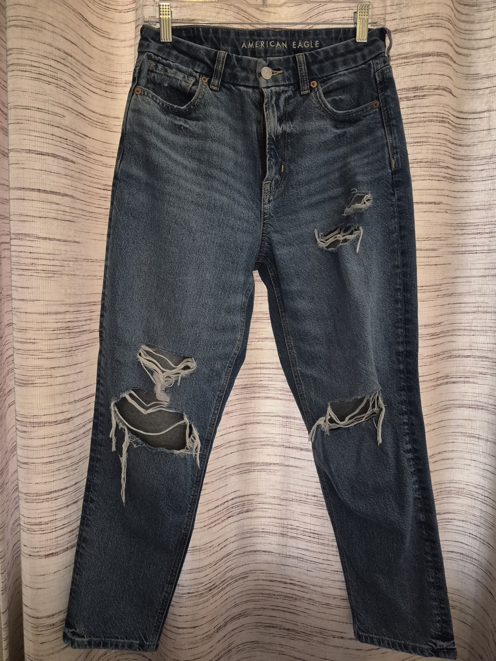 American Eagle Outfitters Women's Distressed High-Rise Jeans - Dark Blue
